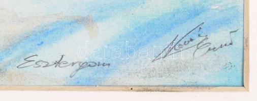 Kovács Ernő: Esztergom. Akvarell, papír, jelzett, üvegezett keretben, 16×27 cm