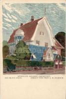1904 Darmstadt, Ausstellung, Künstler Kolonie, das Blaue Haus / Expo, Olbrich's building, litho