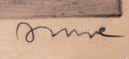 Imre István (1950): Fonyód. Rézkarc, papír, jelzett,üvegezett keretben, 29×36 cm