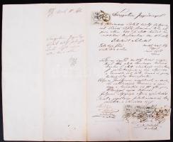 1860 Orosztony, Tárgyalási jegyzőkönyv tartozás visszafizetésének ügyében Zala vármegye Törvényszéki Kiadó Hivatala, rajta illetékbélyegekkel, Göde lajos szolgabíró aláírásával.