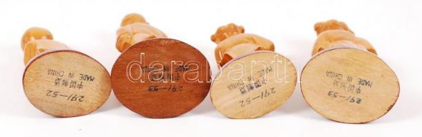 4 db kínai gyerek figura, faragott nemes fa, m:8 és 10 cm