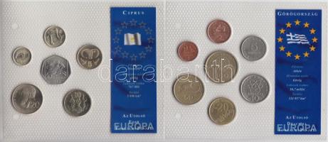 Ciprus 2001-2003. 1c-50Ł 6klf darab "Az utolsó Font forgalmi pénzek" szettben T:1 + Görögország 1986-92. 1Dr-100Dr 7klf darab "Az utolsó Drachma forgalmi pénzek" szettben T:1,2 Cyprus 2001-2003. 1 cent - 50 Pounds, 6 different coins "The Last Pound coins" set C:Unc + Greece 1986-92. 1 Drachma - 100 Drachma, 7 different coins "The Last Drachma coins" set C:Unc,XF