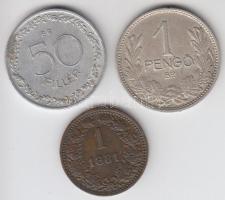 1927. 1P Ag + 1953. 50f + Ausztria 1881. 1Kr T:2,2-  Hungary 1927. 1 Pengő Ag + 1953. 50 Fillér + Ausztria 1881. 1 Kreuzer C:XF,F