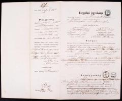1866 Csáktornya, Tárgyalási jegyzőkönyv gróf Festetics György által előterjesztett kereset ügyében, illetékbélyegekkel.