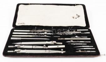 Rudolf Hübl hiánytalan antik körző készlet, 26×11 cm