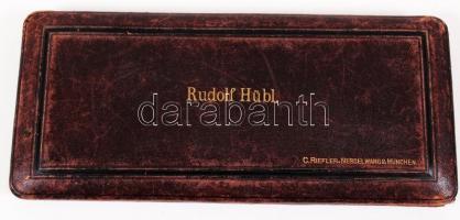 Rudolf Hübl hiánytalan antik körző készlet, 26×11 cm