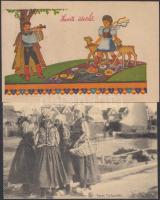 15 db régi, főleg magyar folklórlap / 15 mainly Hungarian folklore cards