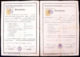 1942 2 db postakiadói bizonyítvány, illetékbélyeggel,