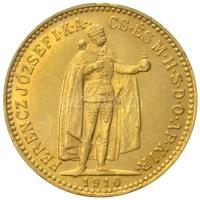 1910. 10K Au "Ferenc József" Körmöcbánya (3.39g/0.900) T:2 Hungary 1910. 10 Korona Au "Franz Joseph" Kremnitz (3.39g/0.900) C:aXF Huszár: 2200., Adamo K8