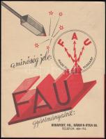 cca 1930 FAU gyártmányairól és áraikról összeállított tájékoztató.