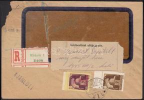 1945 Magyar Általános Hitelbank miskolci fiókja által küldött ajánlott boríték "a czímzett deportált még nem jött haza" megjegyzéssel.