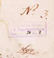 1694 Latin nyelvű dokumentum a Khuen-Héderváry családi Archívum bélyegzőjével, Bogya György a sümegi...