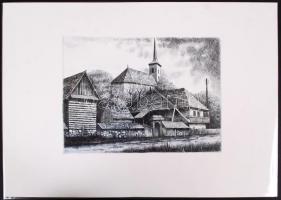 Nehánszky József (1930-): Korondi házak. Rézkarc, papír, jelzett a karcon, 17×23 cm
