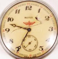 Molnija szovjet zsebóra másodpercmutatóval, hátlapján mozdonnyal. Számlapján az üveg sérült/
Soviet ...