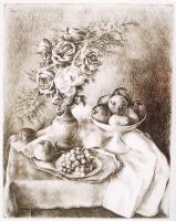 Kiss Terézia (1928-): Rózsa és gyümölcs. Rézkarc, papír, jelzett a karcon, 37×29 cm