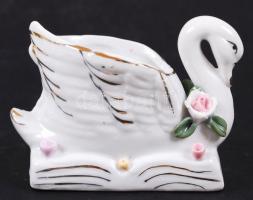 Festett porcelán hattyú, apró lepattanásokkal, jelzés nélkül, m:6 cm, h:11 cm