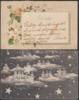 13 db régi üdvözlőlap, benne két litho / 13 greeting cards, between them 2 litho