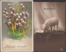 13 db régi üdvözlőlap, benne két litho / 13 greeting cards, between them 2 litho