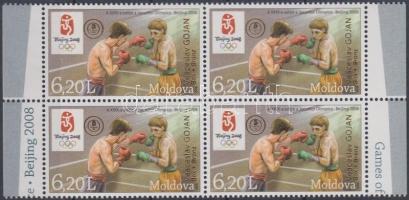 Nyári olimpia, Peking; Bronzérmes lett Veaceslav Gojan boxban felülnyomással ívszéli négyestömb, Summer Olympics, Beijing, Veaceslav Gojan won the bronze medal in boxing with overprint in margin block of 4