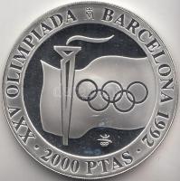 Spanyolország 1991. 2000P Ag "Olimpia-zászló, fáklya" T:PP Spain 1991. 2000 Pesetas Ag "Olympics - Torch, flag and Olympic rings" C:PP