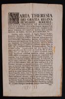 1742 Mária Terézia latin nyelvű rendelete só és szóda őrlésével kapcsolatos ügyekben, 4 oldalon.