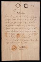 1816 Német nyelvű irat vízjeles papíron, szárazpecséttel 6 koronás, illetve kontrollszignettával.