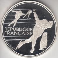 Franciaország 1990. 100Fr Ag "Téli olimpia - gyorskorcsolyázása" T:PP France 1990. 100 Francs Ag "Winter Olympics Albertville - speed skaters" C:PP