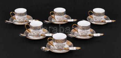 Limited V. Edition olasz kávés csésze és kávés kanál készlet, aranyozott, kézzel festett, jelzett, jó állapotban, eredeti dobozában, füzettel