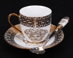 Limited V. Edition olasz kávés csésze és kávés kanál készlet, aranyozott, kézzel festett, jelzett, j...