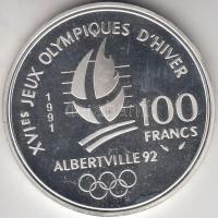 Franciaország 1991. 100Fr Ag "Téli olimpia - sífutás" T:PP France 1991. 100 Francs Ag "Winter Olympics Albertville - Cross-country skier" C:PP