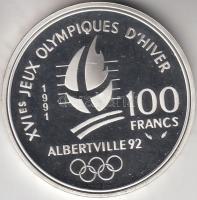Franciaország 1991. 100Fr Ag "Téli olimpia - jégkorong" T:PP France 1991. 100 Francs Ag "Winter Olympics Albertville - ice-hockey" C:PP