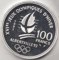 Franciaország 1991. 100Fr Ag "Téli olimpia - síugrás" T:PP France 1991. 100 Francs Ag "Winter Olympics Albertville - ski-jumping" C:PP