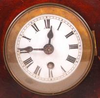 Art deco asztali irattartó órával, kezelt fa, réz szegélyekkel, óra nem működik, 37×28 cm