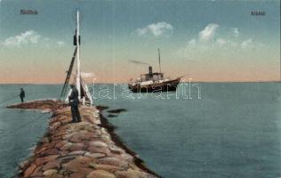 Siófok kikötő, gőzhajó, horgászok, Divald & Monostory