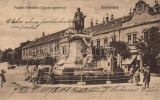 Szekszárd polgári fiúiskola, Garay szobor, szálloda (EK)