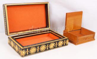 2 db díszített fa doboz, jó állapotban, 11×8 cm, 20×12 cm