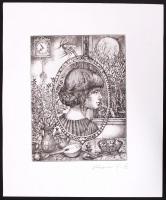 Kolozsvári G. Miklós (1950-): Lány a tükörben.  Rézkarc, papír, jelzett, 19×14 cm