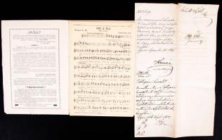 cca 1860-1932 Vegyes nyomtatványok, iratok (Apollo zenemű-folyóirat, kották, adókönyv, kimutatás)