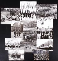 cca 1951 11 db május elsejei felvonulásról készült vegyes méretű fotók; 11x17, 13x18, 17x24 cm.