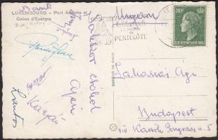 1954 Aranycsapat tagjainak aláírása képeslapon a világbajnokságról, 9x14 cm.