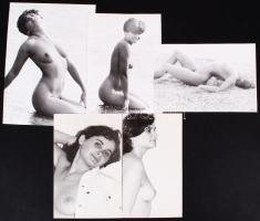 cca 1960-1970 Enyhén erotikus képek vízparton és műteremben, 5 db, 28x20 cm és 24x14 cm közötti méretekben.