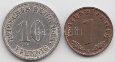 Német Birodalom 1893F 10Pf T:2- + Német 3. Birodalom 1939B 1Pf T:1-
Germany 1893F 10 Pfennig C:VF + ...