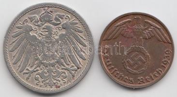 Német Birodalom 1893F 10Pf T:2- + Német 3. Birodalom 1939B 1Pf T:1-
Germany 1893F 10 Pfennig C:VF + ...