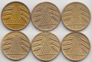 Német Birodalom / Weimari Köztársaság 1924F 10Pf + 1925F/G 10Pf 2db + 1935A/D/J 10 Pf 3db T:2,2-
Ger...