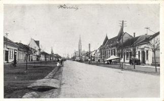 Verebély, Fő utca, templom, üzletek (EK)