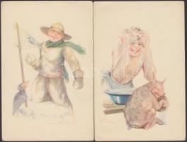2 db régi cserkész motívumú képeslap, a Magyar Cserkészszövetség kiadás / 2 old motive cards, scout, Hungarian Scout Association Edition, s: Márton L.
