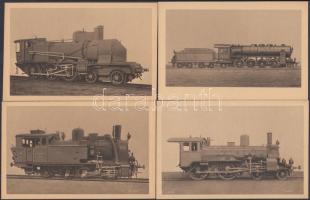 12 darabos régi, mozdonyokat ábrázoló képeslap sorozat tokban / 12 pieces of postcard series with case, locomotives