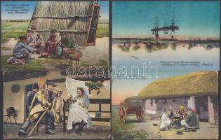 7 db régi, hortobágyi, folklór témájú lap / 7 old Hortobágy postcards, folklore
