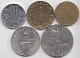 Ausztria 1975-1997. 10Gr + 50Gr + 1Sch + 5Sch + 10Sch T:1,2 Austria 1975-1997. 10 Groschen + 50 Groschen + 1 Schilling + 5 Schilling + 10 Schilling C:UNC,XF