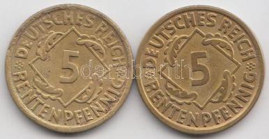 Német Birodalom/Weimari Köztársaság 1924A. 5Rpf + 1924J 5Rpf T:2 Germany/Weimar Republic 1924A. 5 Rentenpfennig + 1924J 5 Rentenpfennig C:XF